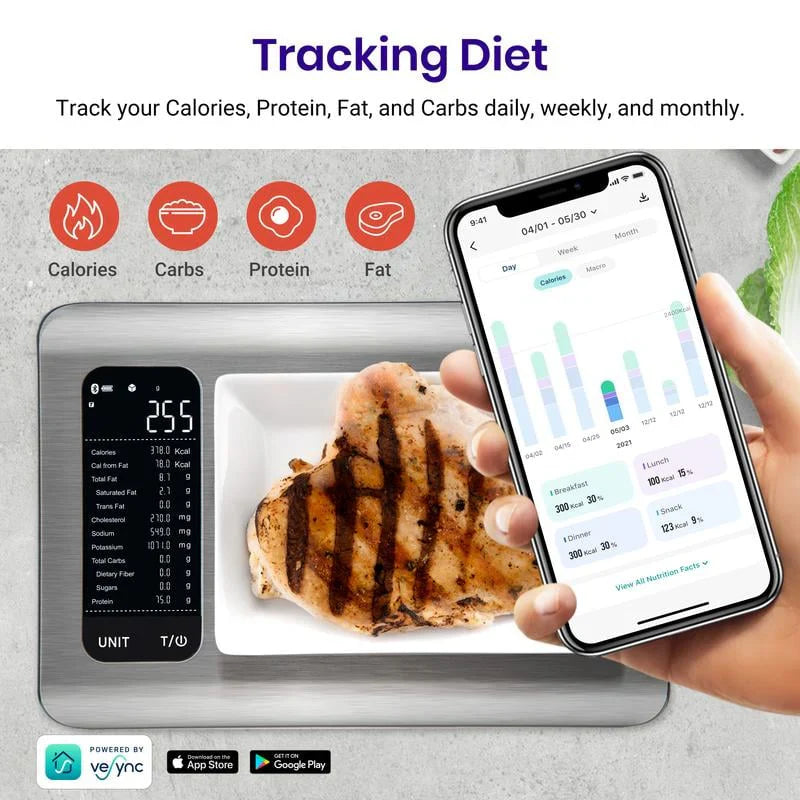 ✨AI Smart Food Scale | 19 Nutrient Facts Auto Scan | Digital Calorie Counter for Meal Prep & Fitness | Compact Stainless Design
